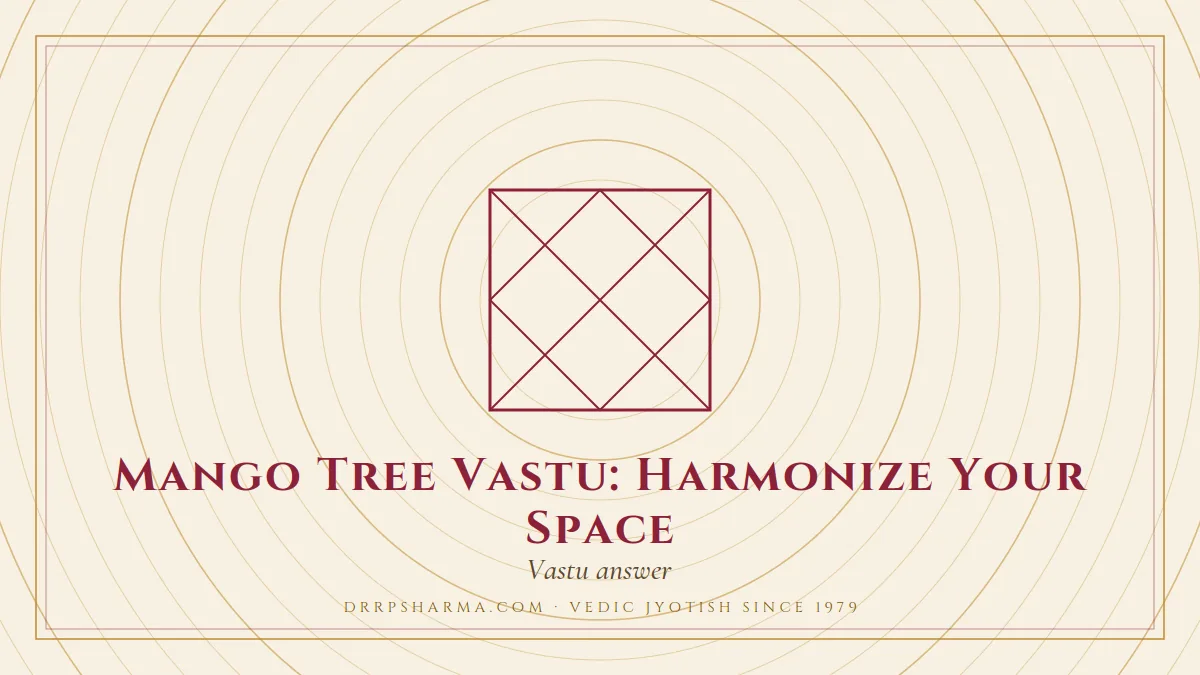 Mango tree Vastu — a Vedic birth-chart (kundli) diagram motif on a parchment plate