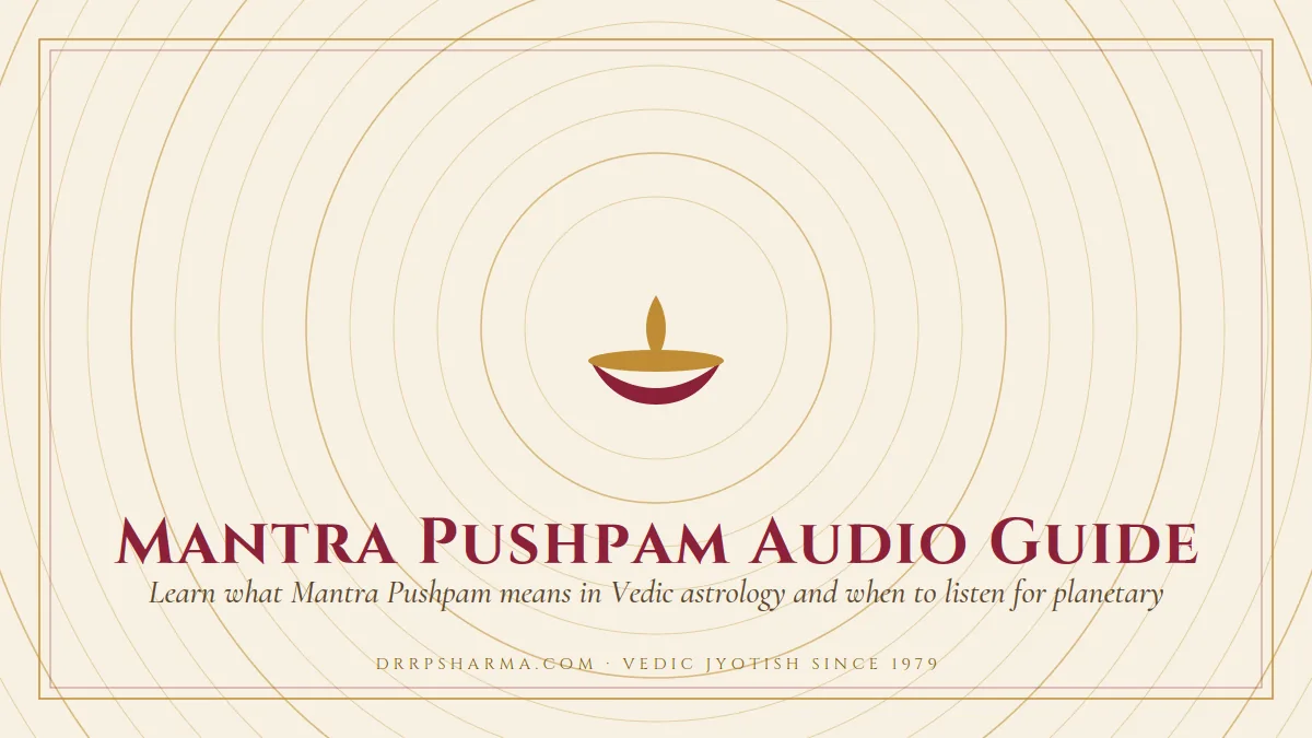 Mantra Pushpam Audio Guide — a lit diya lamp motif on a parchment plate