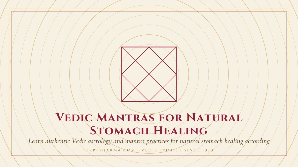 Vedic Mantras for Natural Stomach Healing — a Vedic birth-chart (kundli) diagram motif on a parchment plate