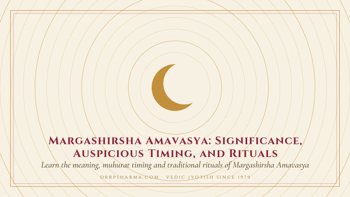 Margashirsha Amavasya: Significance, Auspicious Timing, and Rituals — a gold crescent-moon motif on a parchment plate
