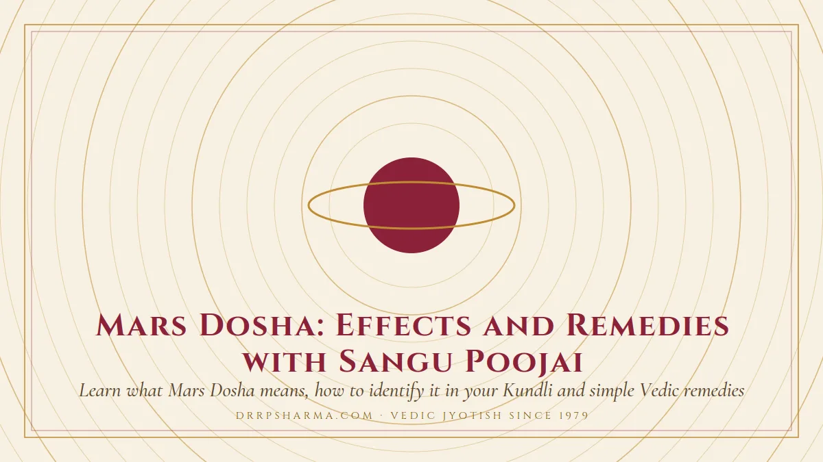 Mars Dosha: Effects and Remedies with Sangu Poojai — a ringed-planet motif on a parchment plate