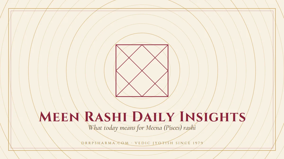 Meen Rashi Daily Insights — a Vedic birth-chart (kundli) diagram motif on a parchment plate