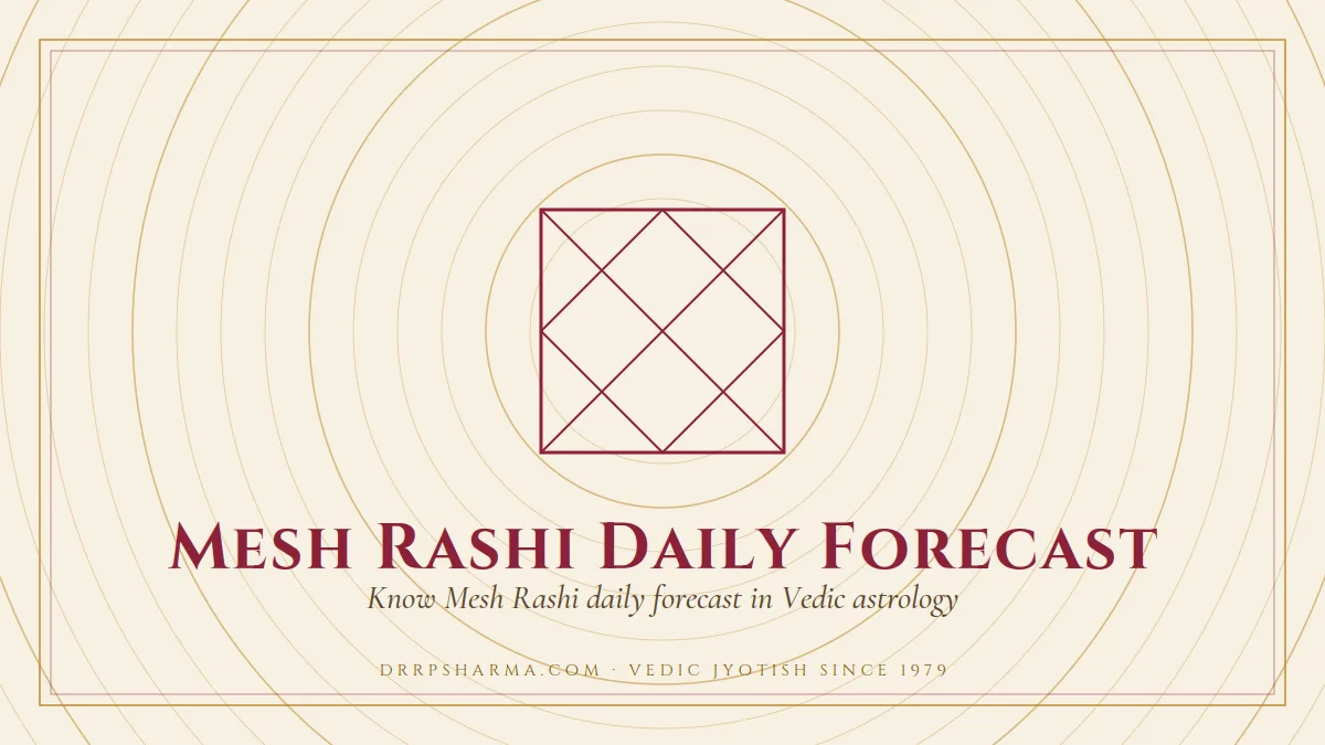 Mesh Rashi Daily Forecast — a Vedic birth-chart (kundli) diagram motif on a parchment plate