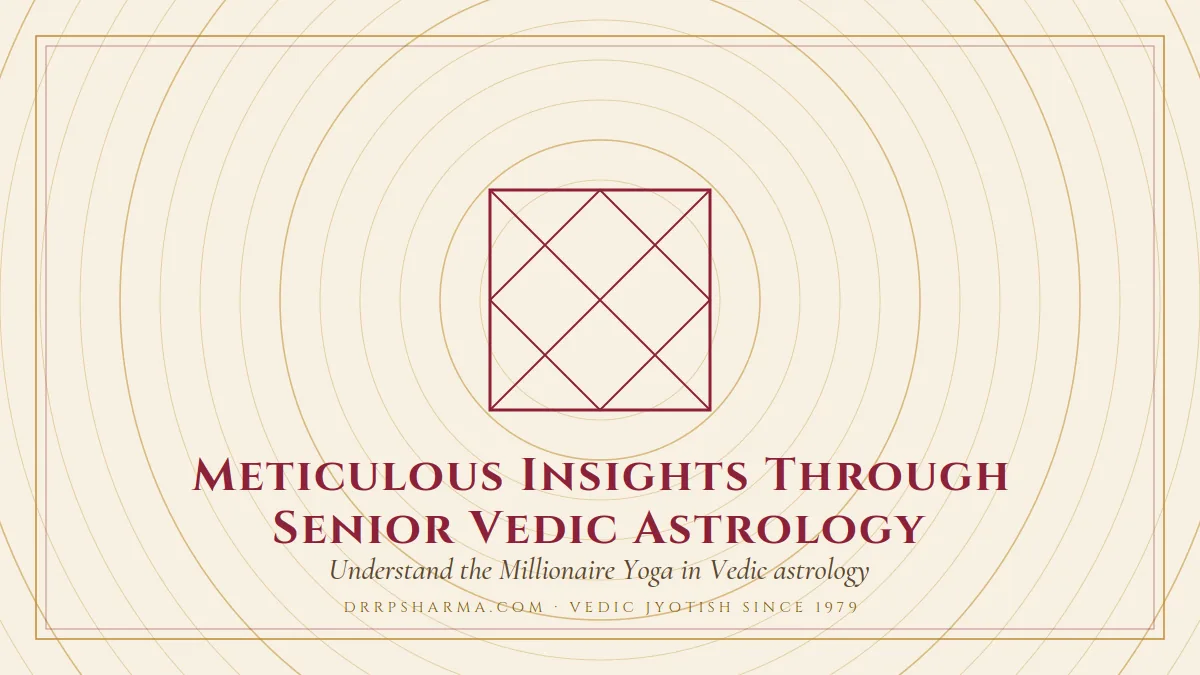 Millionaire Yoga in Vedic Astrology: Wealth Combinations — a Vedic birth-chart (kundli) diagram motif on a parchment plate