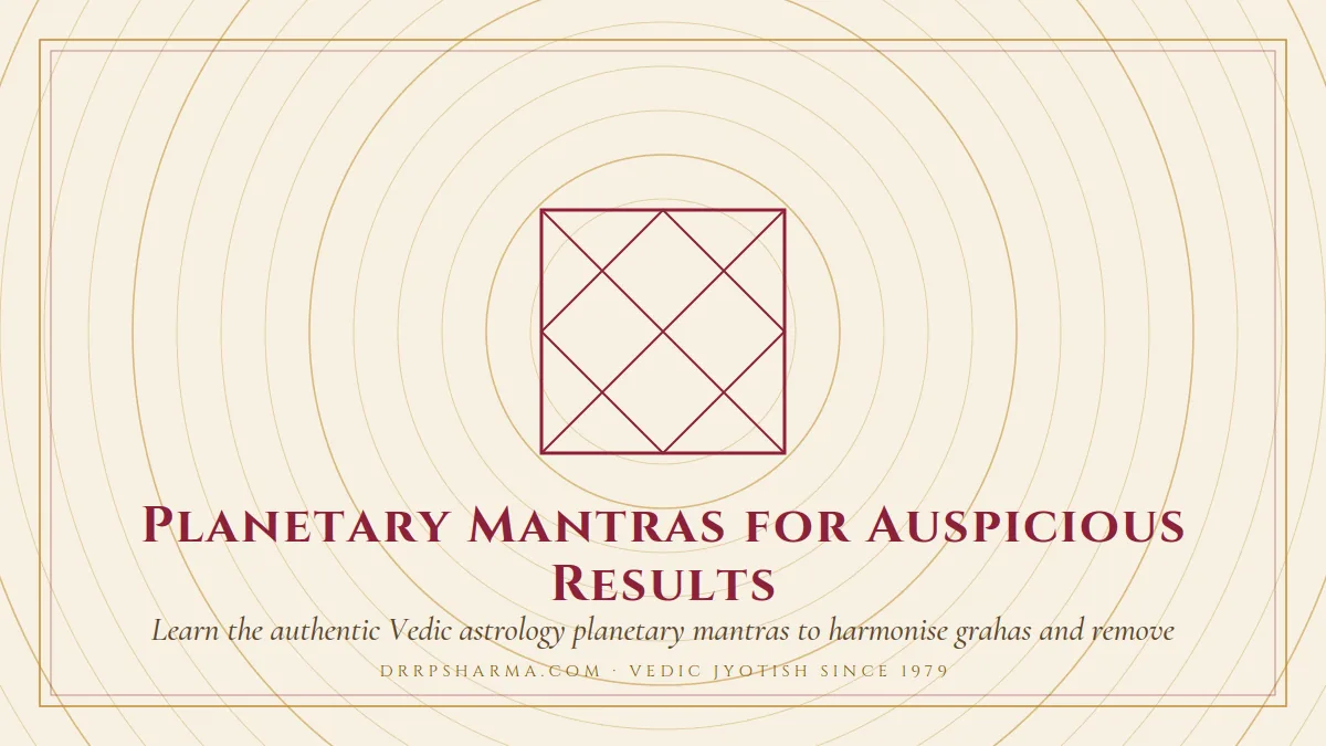 Planetary Mantras for Auspicious Results — a Vedic birth-chart (kundli) diagram motif on a parchment plate