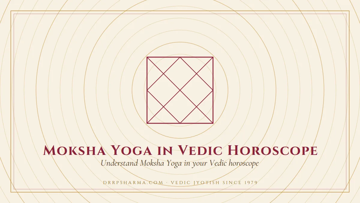 Moksha Yoga in Vedic Horoscope — a Vedic birth-chart (kundli) diagram motif on a parchment plate