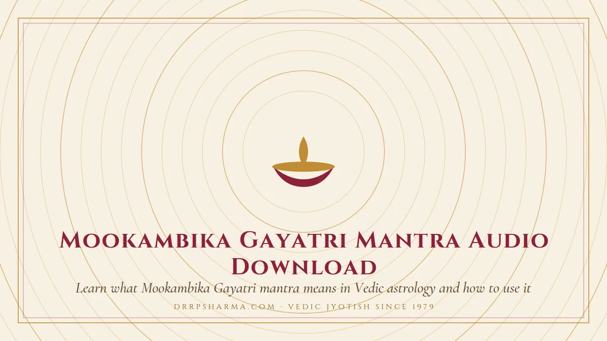 Mookambika Gayatri Mantra Audio Download — a lit diya lamp motif on a parchment plate