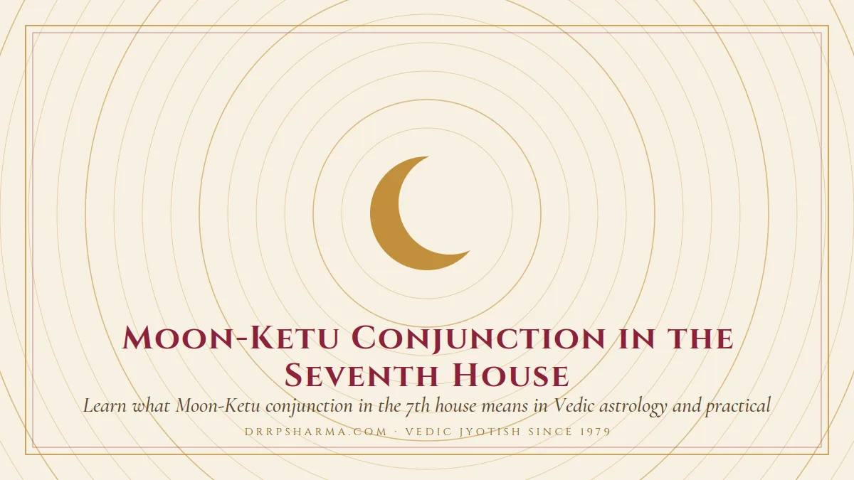 Moon-Ketu Conjunction in the Seventh House — a gold crescent-moon motif on a parchment plate