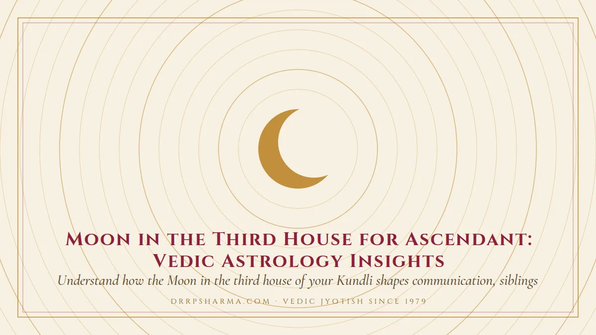 Moon in the Third House for Ascendant: Vedic Astrology Insights — a gold crescent-moon motif on a parchment plate