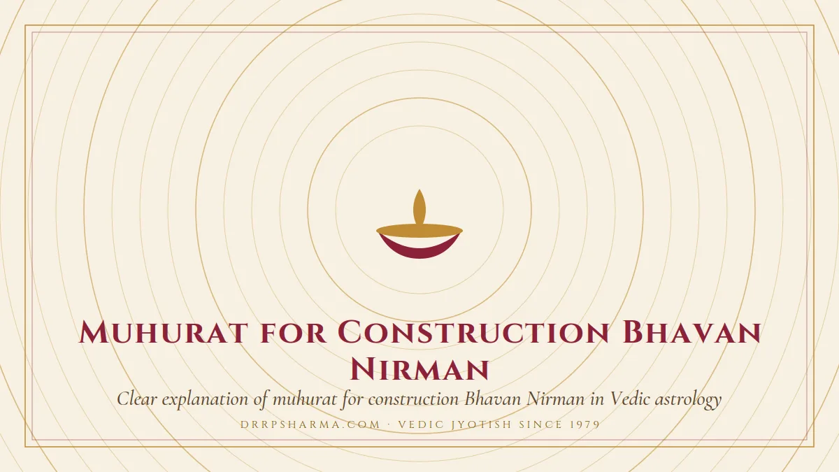 Muhurat for Construction Bhavan Nirman — a lit diya lamp motif on a parchment plate