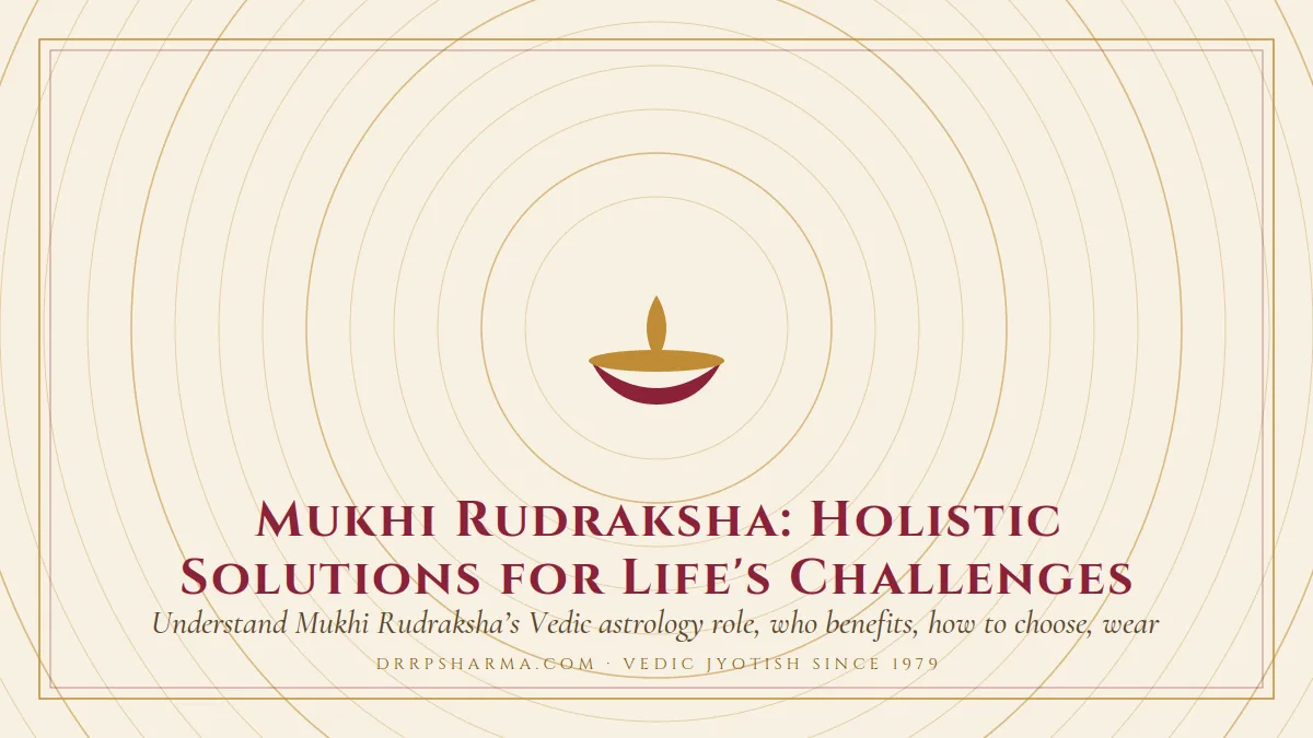Mukhi Rudraksha: Holistic Solutions for Life's Challenges — a lit diya lamp motif on a parchment plate