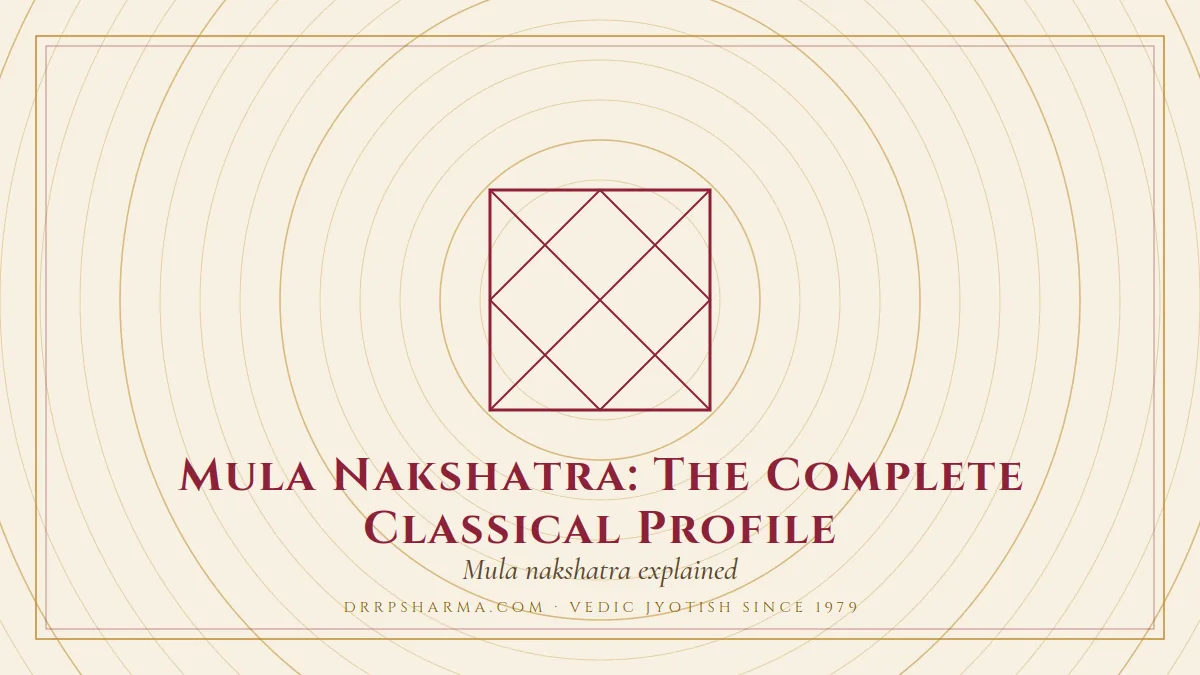 Mula Nakshatra: The Complete Classical Profile — a Vedic birth-chart (kundli) diagram motif on a parchment plate