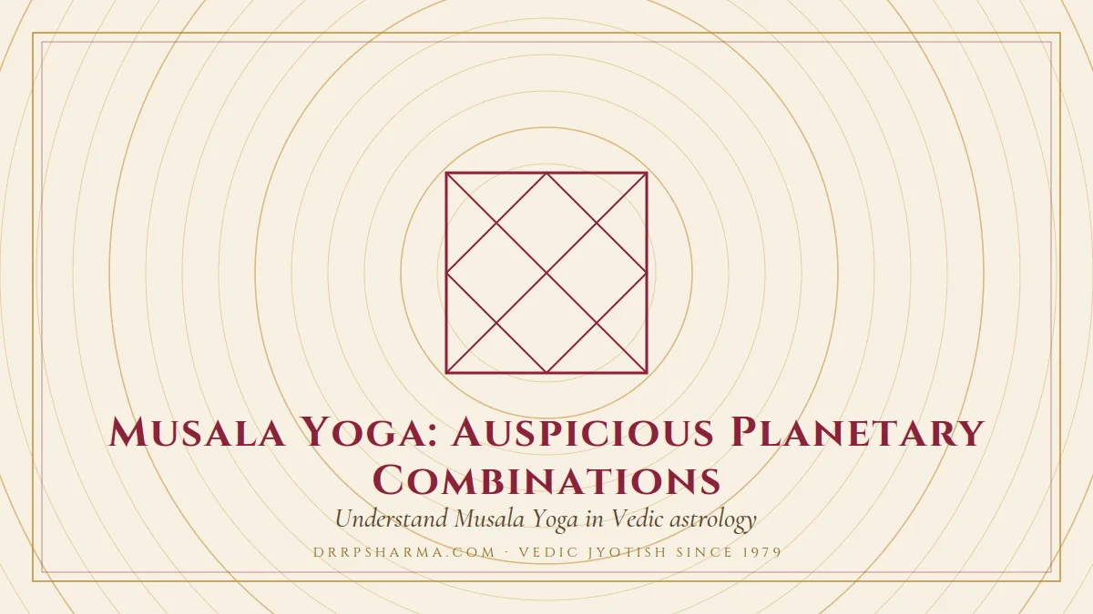 Musala Yoga — a Vedic birth-chart (kundli) diagram motif on a parchment plate