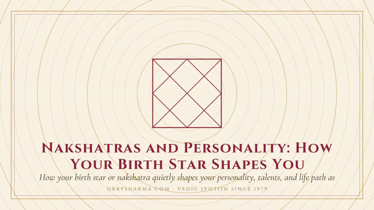 Nakshatras and Personality: How Your Birth Star Shapes You — a Vedic birth-chart (kundli) diagram motif on a parchment plate