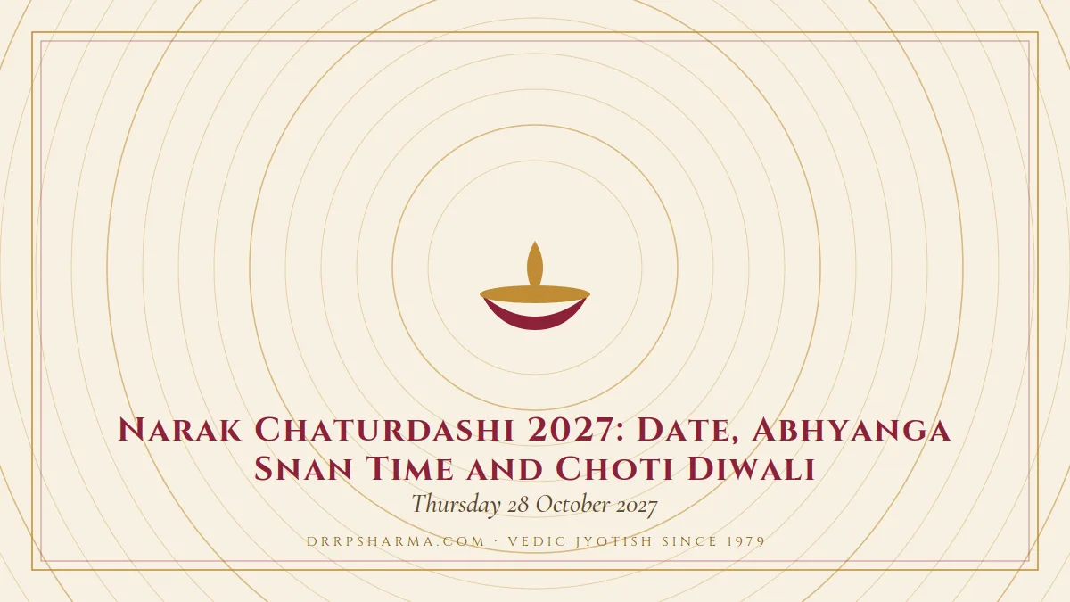 Narak Chaturdashi 2027: Date, Abhyanga Snan Time and Choti Diwali — a lit diya lamp motif on a parchment plate