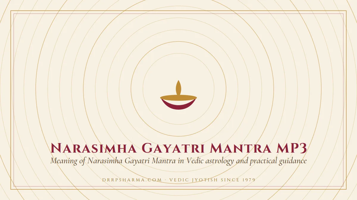 Narasimha Gayatri Mantra MP3 — a lit diya lamp motif on a parchment plate