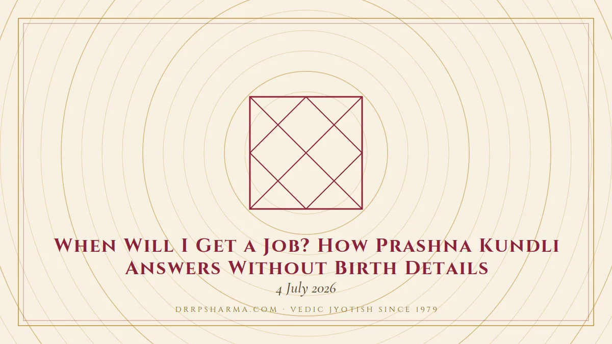 When Will I Get a Job? How Prashna Kundli Answers Without Birth Details — a Vedic birth-chart (kundli) diagram motif on a parchment plate