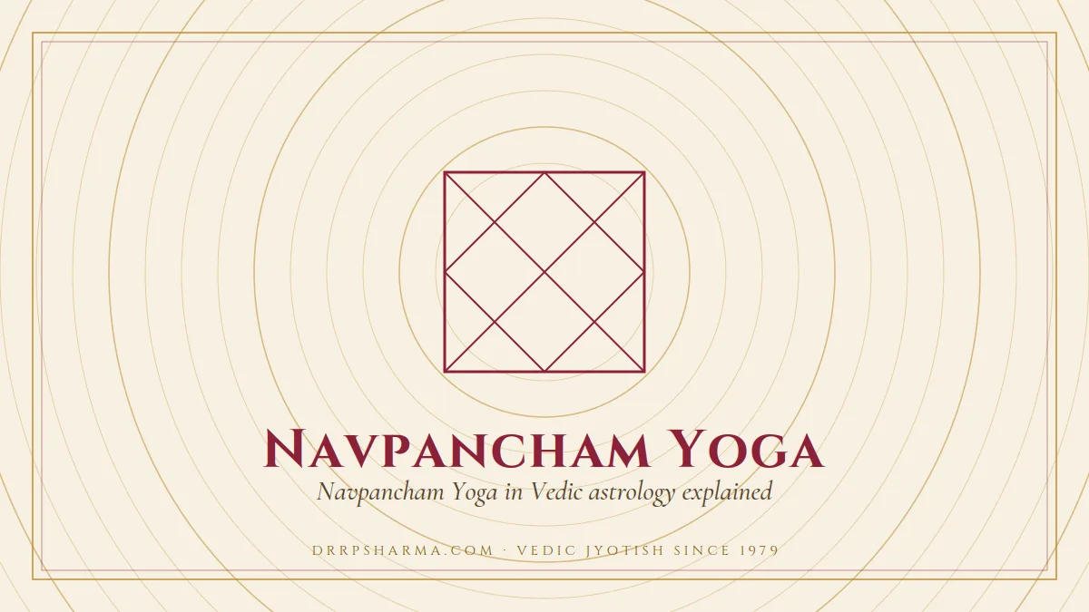 Navpancham Yoga — a Vedic birth-chart (kundli) diagram motif on a parchment plate
