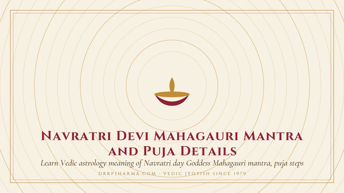Navratri Devi Mahagauri Mantra and Puja Details — a lit diya lamp motif on a parchment plate