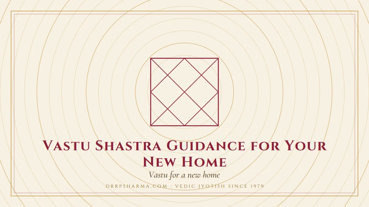 Vastu Shastra Guidance for Your New Home — a Vedic birth-chart (kundli) diagram motif on a parchment plate