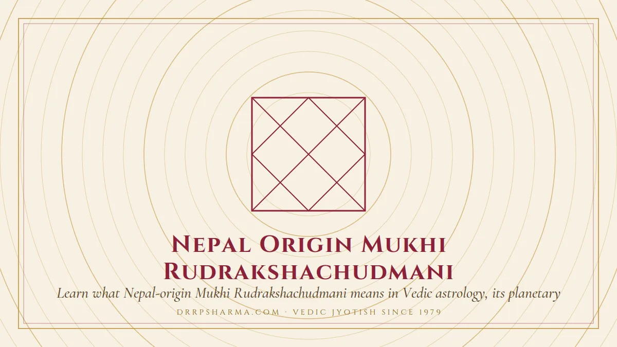 Nepal Origin Mukhi Rudrakshachudmani — a Vedic birth-chart (kundli) diagram motif on a parchment plate