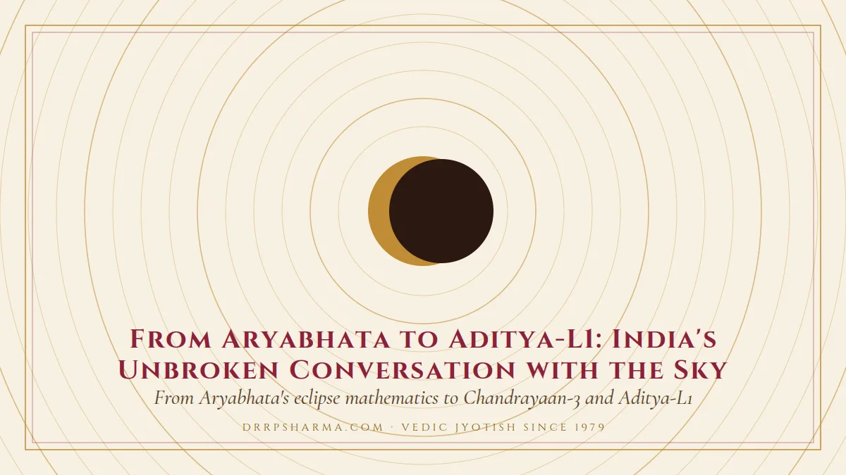 From Aryabhata to Aditya-L1: India's Unbroken Conversation with the Sky — an eclipse motif on a parchment plate