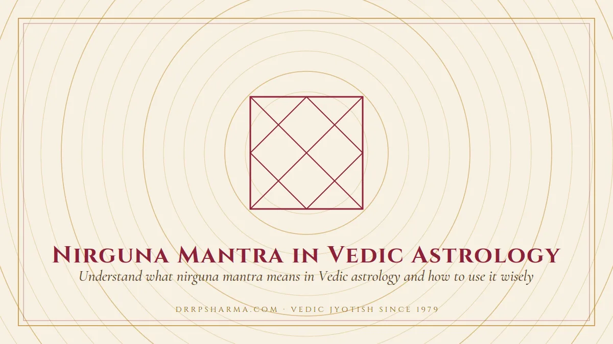 Nirguna Mantra in Vedic Astrology — a Vedic birth-chart (kundli) diagram motif on a parchment plate