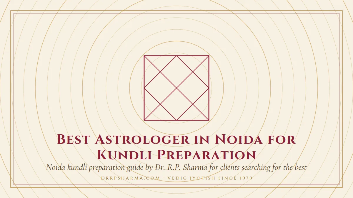 Best Astrologer in Noida for Kundli Preparation — a Vedic birth-chart (kundli) diagram motif on a parchment plate