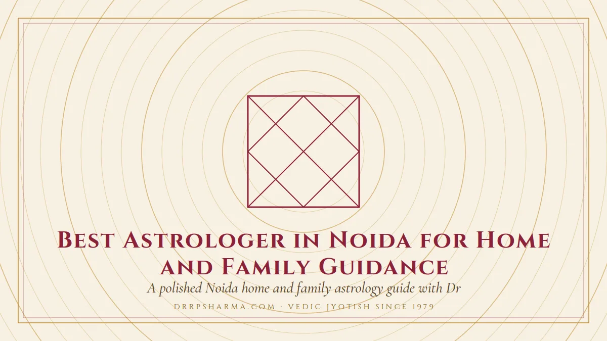Best Astrologer in Noida for Home and Family Guidance — a Vedic birth-chart (kundli) diagram motif on a parchment plate