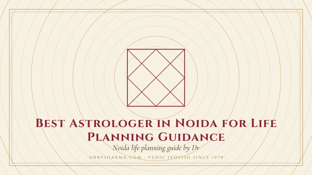 Best Astrologer in Noida for Life Planning Guidance — a Vedic birth-chart (kundli) diagram motif on a parchment plate