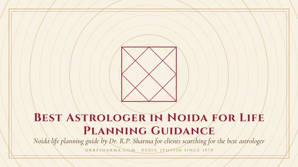 Best Astrologer in Noida for Life Planning Guidance — a Vedic birth-chart (kundli) diagram motif on a parchment plate