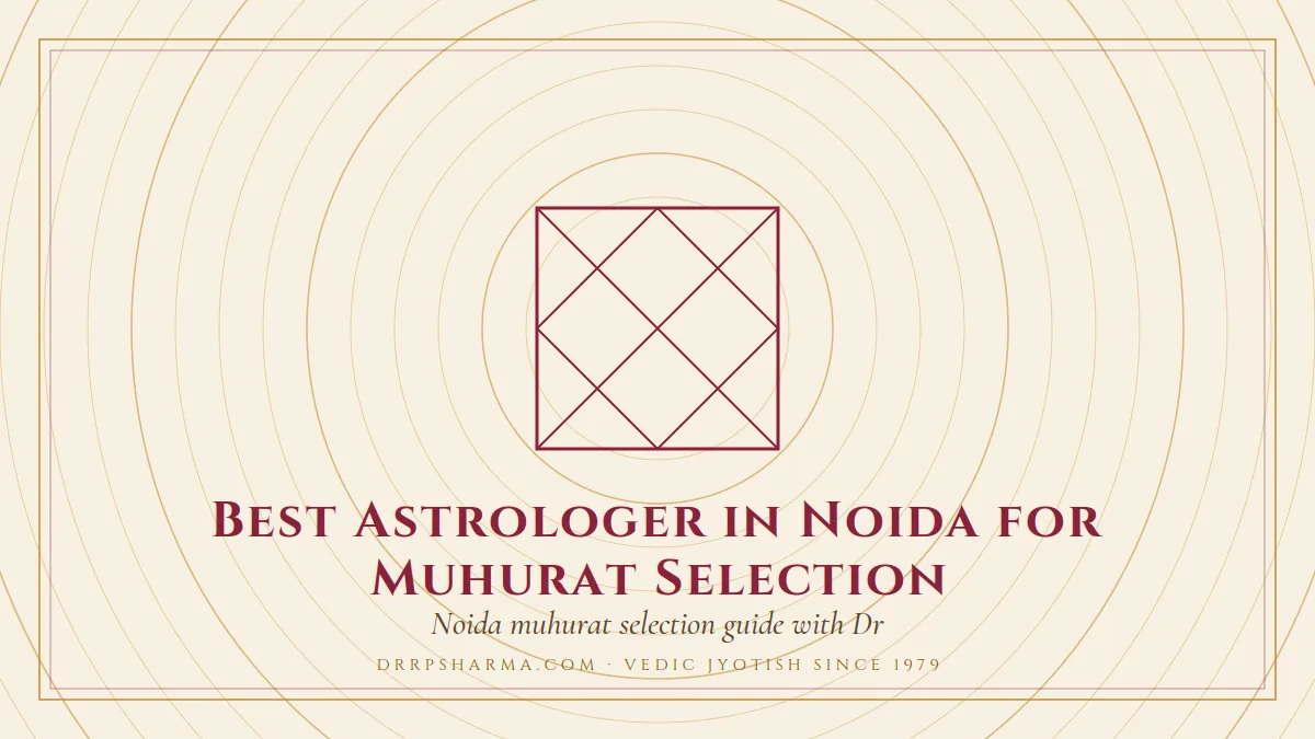 Best Astrologer in Noida for Muhurat Selection — a Vedic birth-chart (kundli) diagram motif on a parchment plate