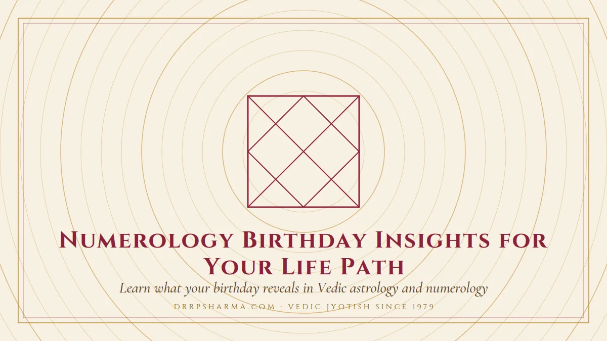 Numerology Birthday Insights for Your Life Path — a Vedic birth-chart (kundli) diagram motif on a parchment plate