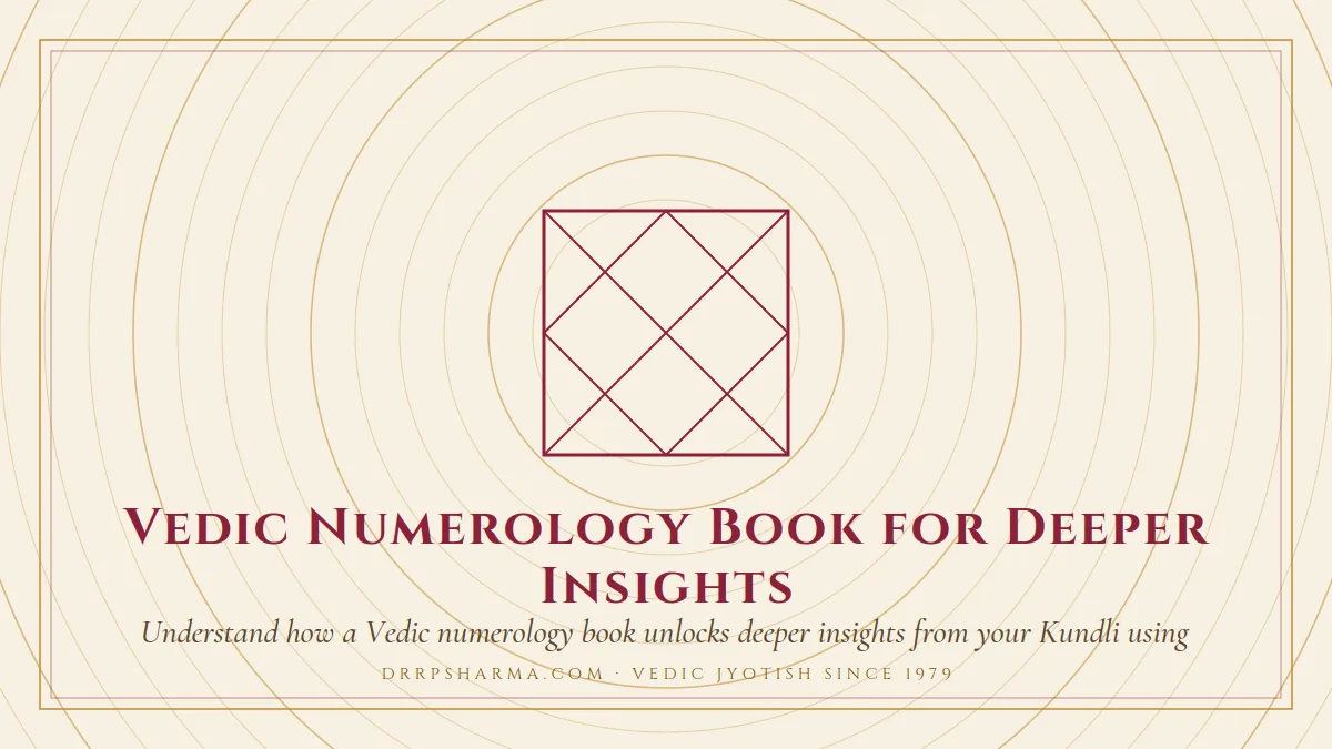 Vedic Numerology Book for Deeper Insights — a Vedic birth-chart (kundli) diagram motif on a parchment plate