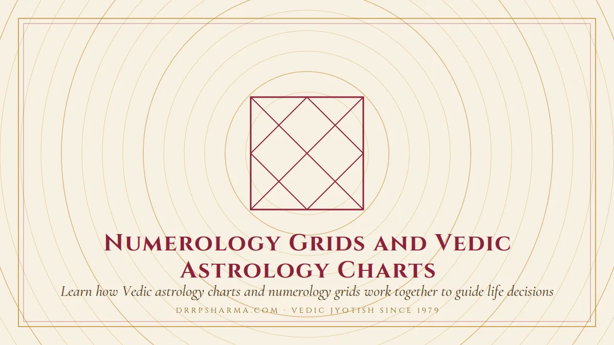 Numerology Grids and Vedic Astrology Charts — a Vedic birth-chart (kundli) diagram motif on a parchment plate