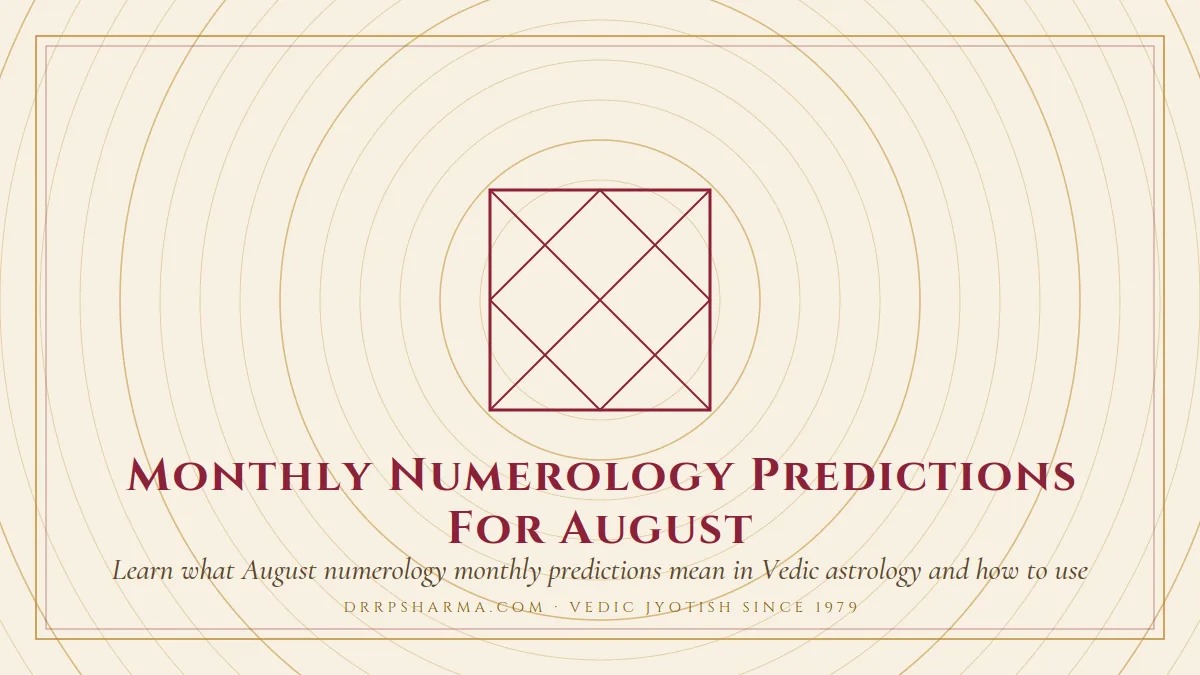 Monthly Numerology Predictions For August — a Vedic birth-chart (kundli) diagram motif on a parchment plate