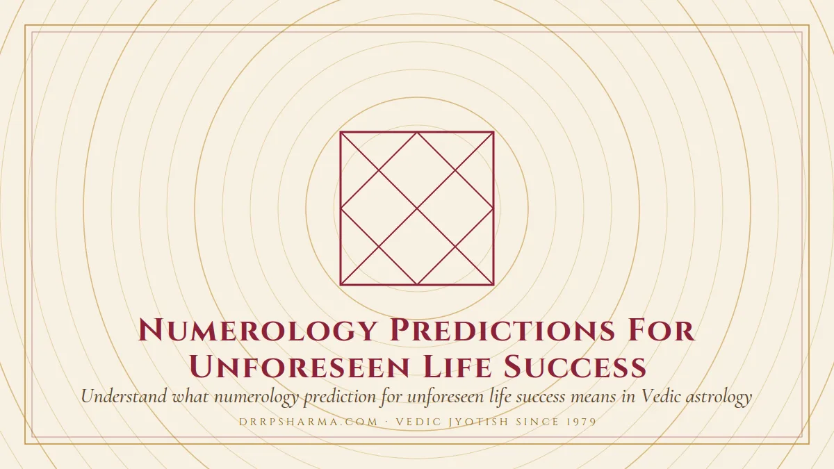 Numerology Predictions For Unforeseen Life Success — a Vedic birth-chart (kundli) diagram motif on a parchment plate