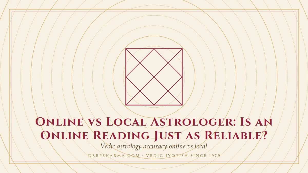 Online vs Local Astrologer: Is an Online Reading Just as Reliable? — a Vedic birth-chart (kundli) diagram motif on a parchment plate