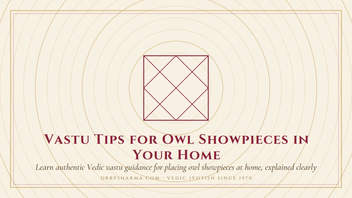 Vastu Tips for Owl Showpieces in Your Home — a Vedic birth-chart (kundli) diagram motif on a parchment plate