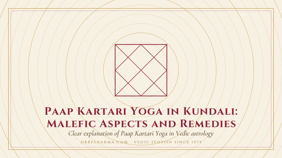 Paap Kartari Yoga in Kundali: Malefic Aspects and Remedies — a Vedic birth-chart (kundli) diagram motif on a parchment plate