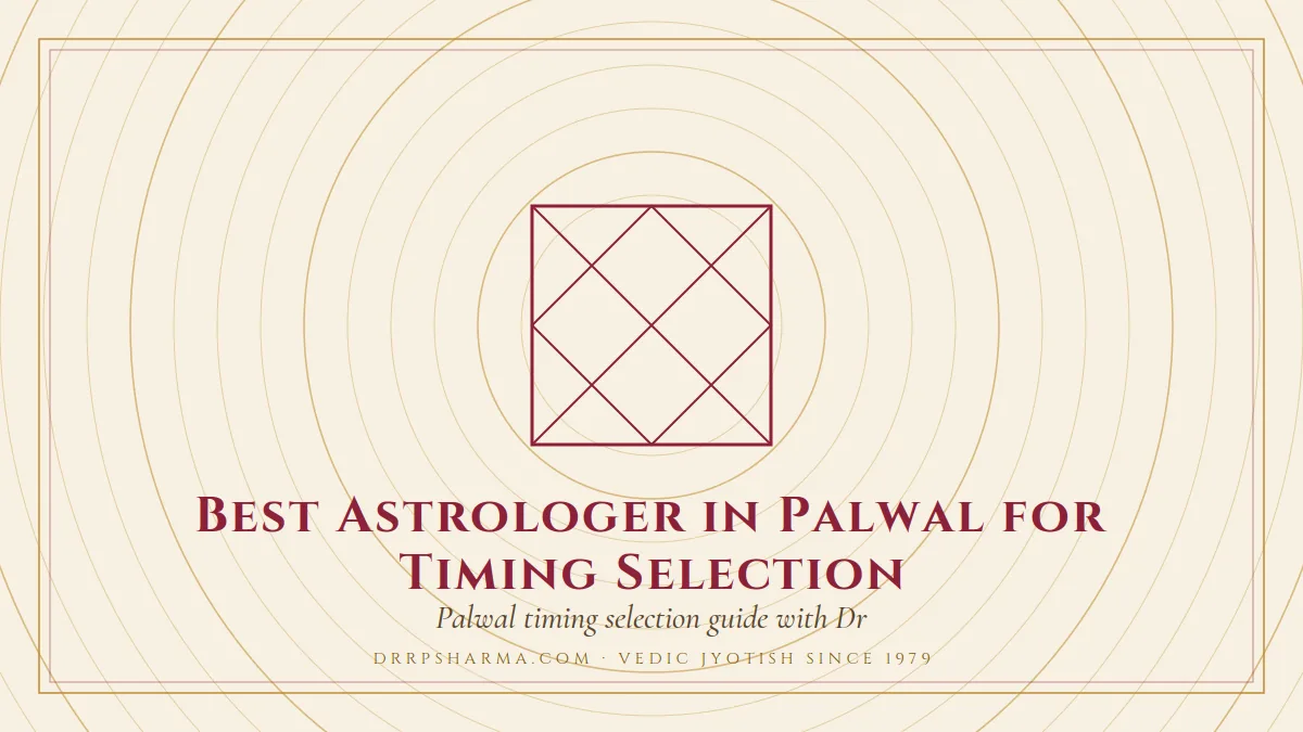 Best Astrologer in Palwal for Timing Selection — a Vedic birth-chart (kundli) diagram motif on a parchment plate