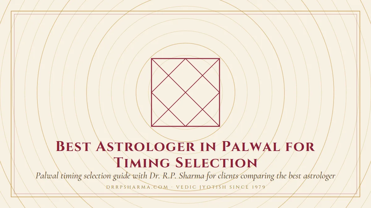 Best Astrologer in Palwal for Timing Selection — a Vedic birth-chart (kundli) diagram motif on a parchment plate
