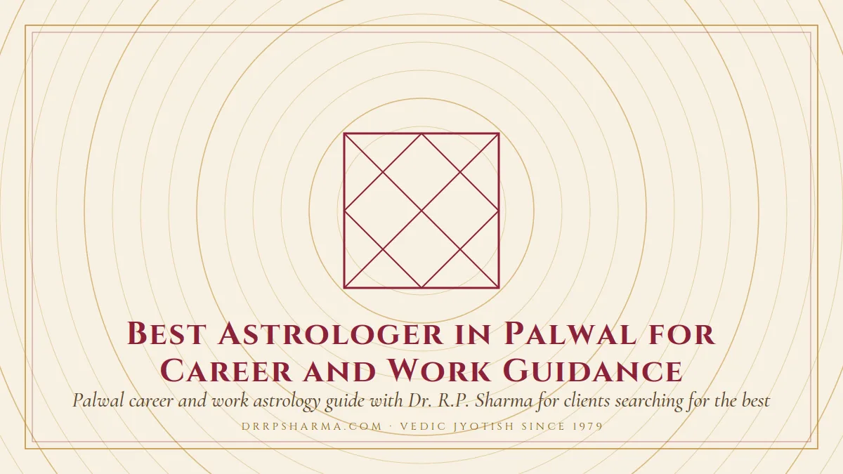 Best Astrologer in Palwal for Career and Work Guidance — a Vedic birth-chart (kundli) diagram motif on a parchment plate