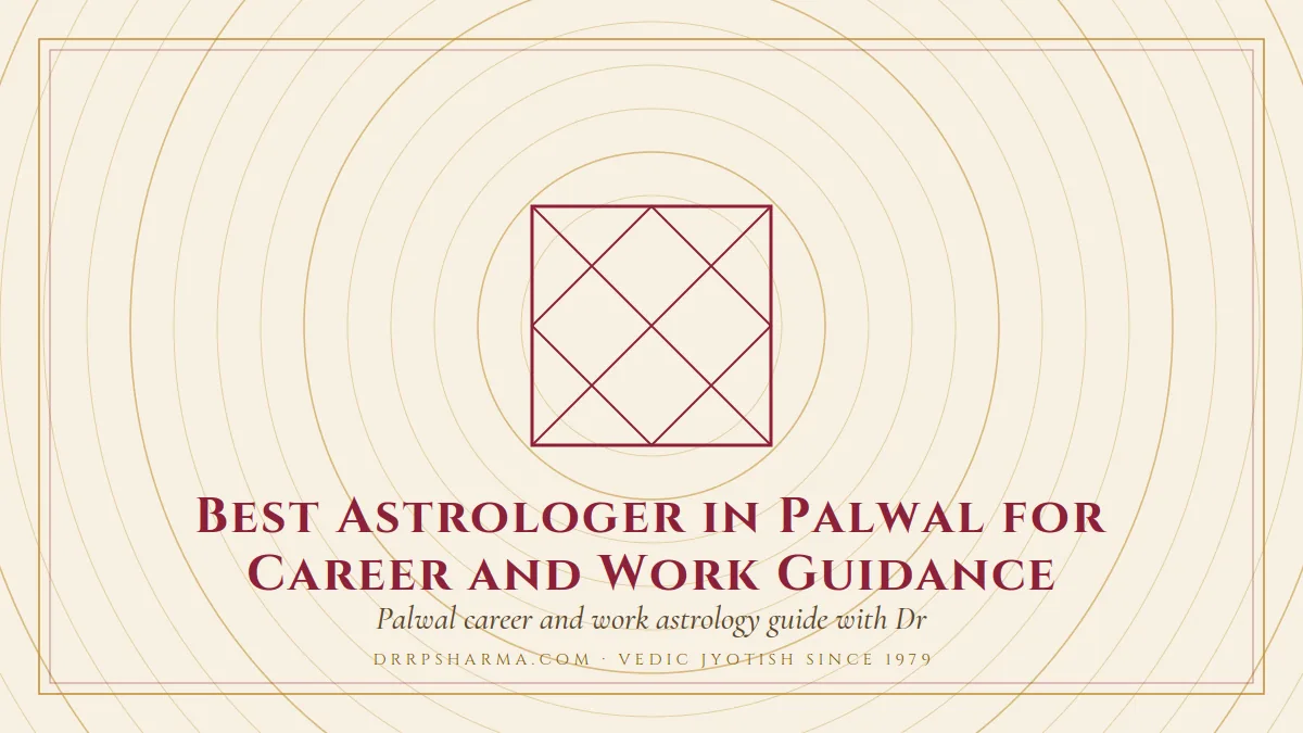 Best Astrologer in Palwal for Career and Work Guidance — a Vedic birth-chart (kundli) diagram motif on a parchment plate
