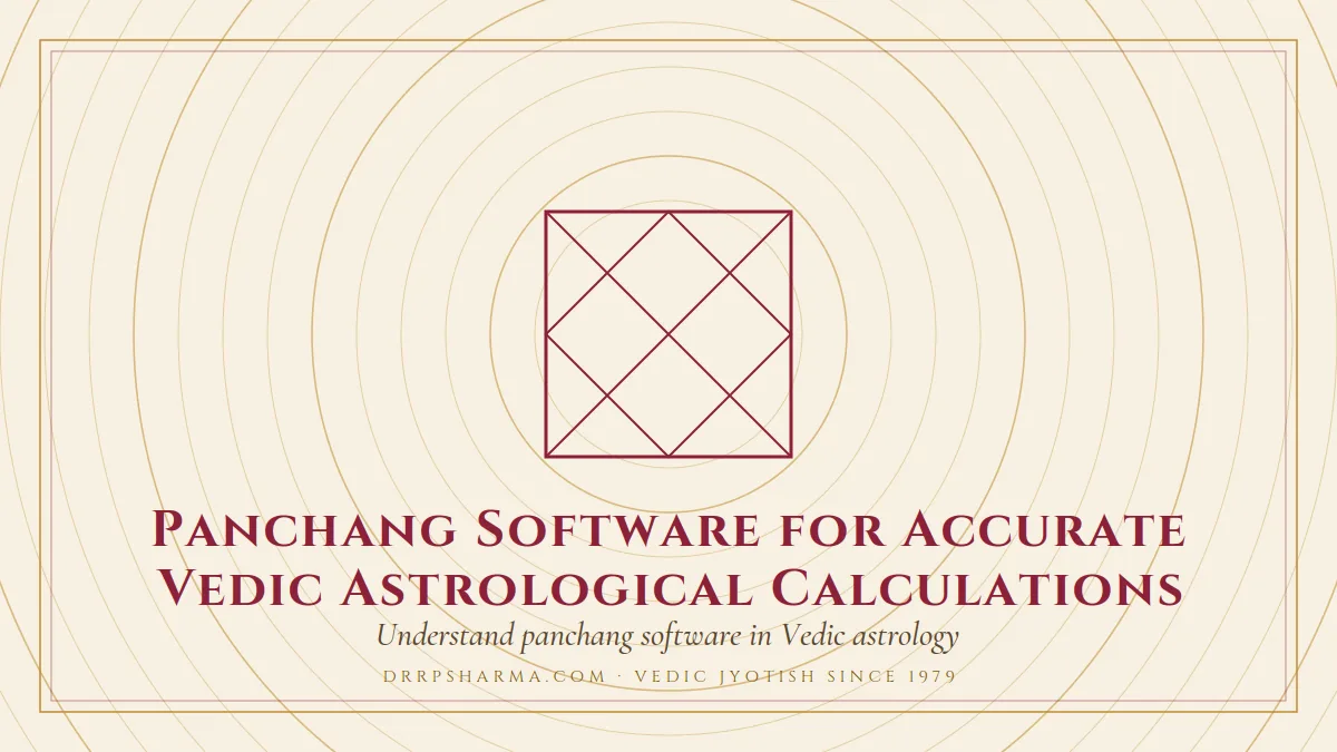 Panchang Software for Accurate Vedic Astrological Calculations — a Vedic birth-chart (kundli) diagram motif on a parchment plate
