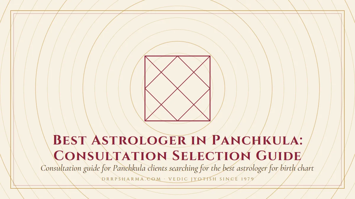 Best Astrologer in Panchkula: Consultation Selection Guide — a Vedic birth-chart (kundli) diagram motif on a parchment plate