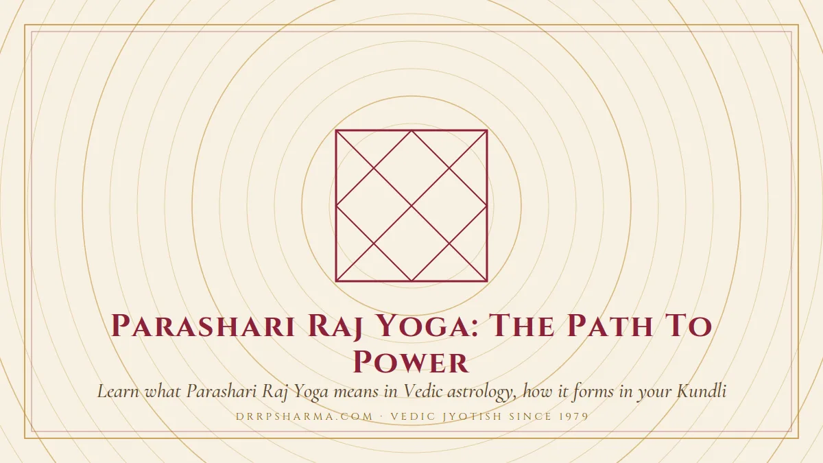 Parashari Raj Yoga — a Vedic birth-chart (kundli) diagram motif on a parchment plate