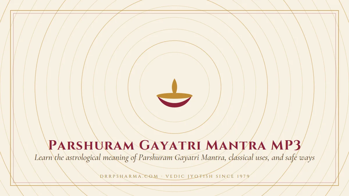 Parshuram Gayatri Mantra MP3 — a lit diya lamp motif on a parchment plate