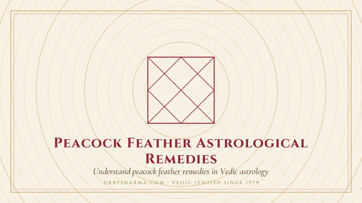 Peacock Feather Astrological Remedies — a Vedic birth-chart (kundli) diagram motif on a parchment plate