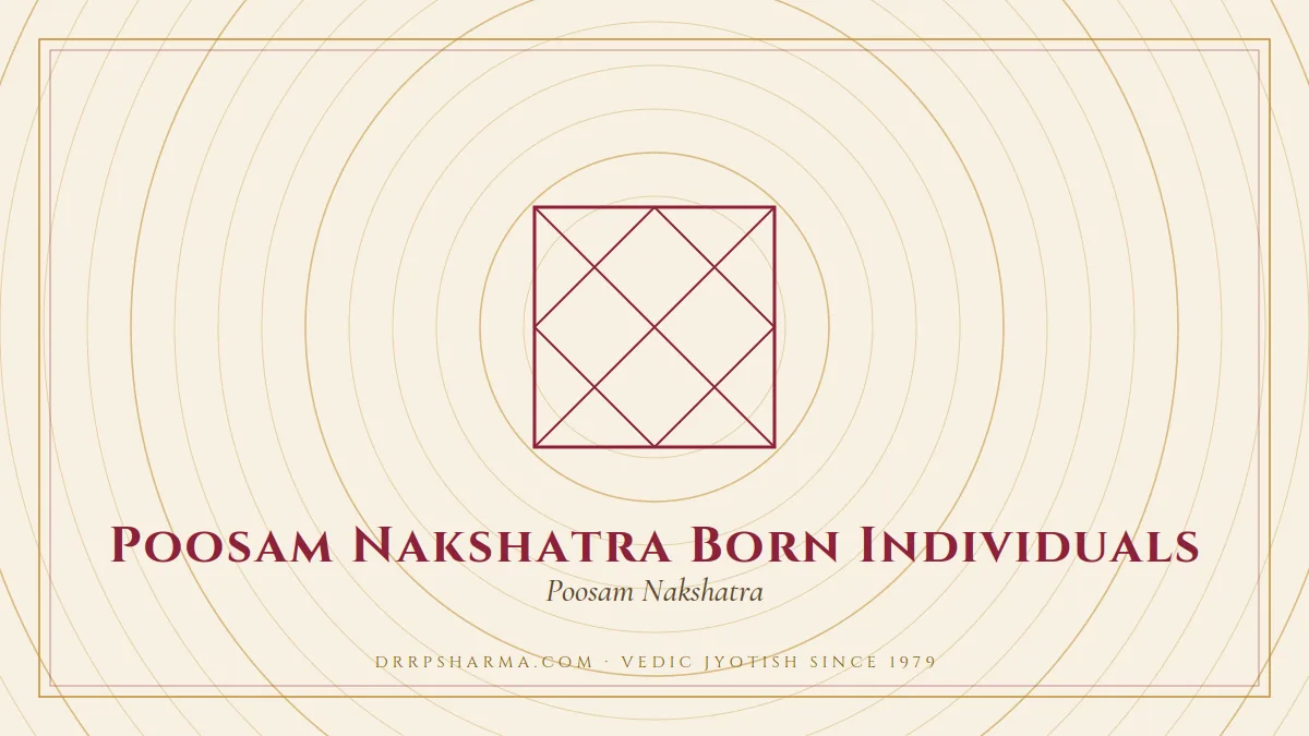 Poosam Nakshatra Born Individuals — a Vedic birth-chart (kundli) diagram motif on a parchment plate